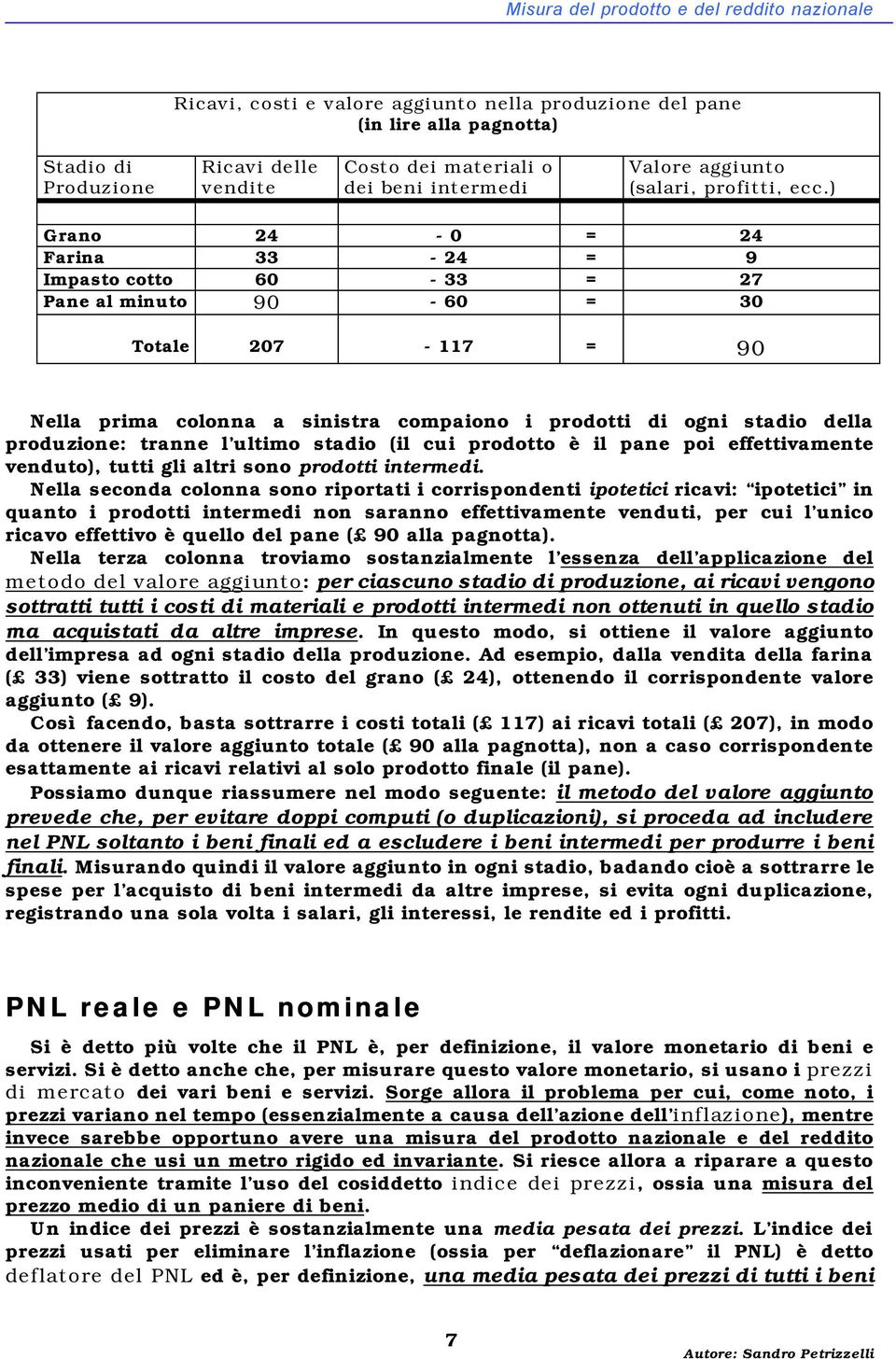 ) Grano 24-0 = 24 Farina 33-24 = 9 Impasto cotto 60-33 = 27 Pane al minuto 90-60 = 30 Totale 207-117 = 90 Nella prima colonna a sinistra compaiono i prodotti di ogni stadio della produzione: tranne l