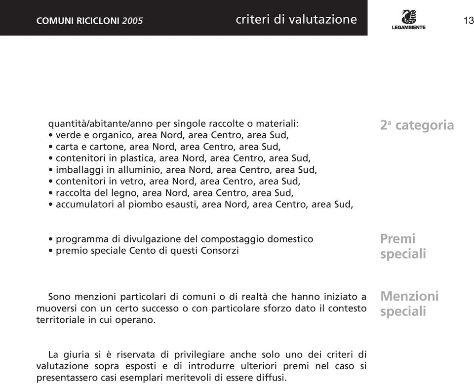 legno, area Nord, area Centro, area Sud, accumulatori al piombo esausti, area Nord, area Centro, area Sud, 2 a categoria programma di divulgazione del compostaggio domestico premio speciale Cento di