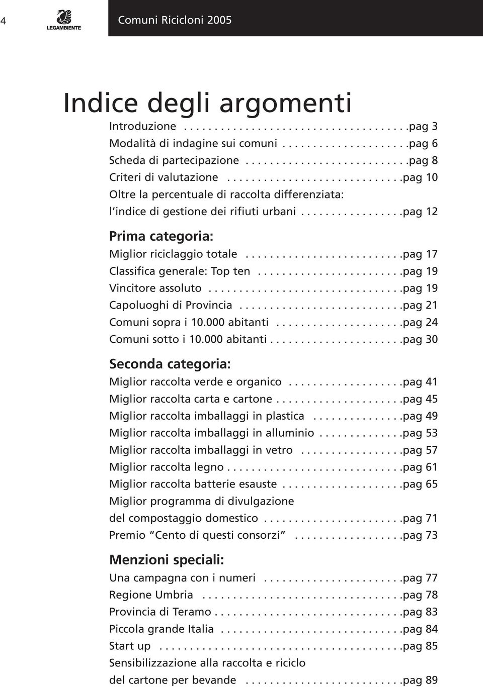 ................pag 12 Prima categoria: Miglior riciclaggio totale..........................pag 17 Classifica generale: Top ten........................pag 19 Vincitore assoluto.