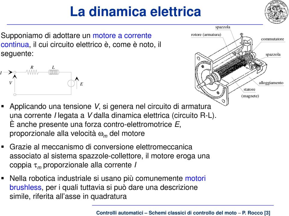 È anche preente una fora contro-elettrootrice E, proporionale alla velocità del otore tatore (agnete) alloggiaento Graie al eccanio di converione elettroeccanica aociato al itea