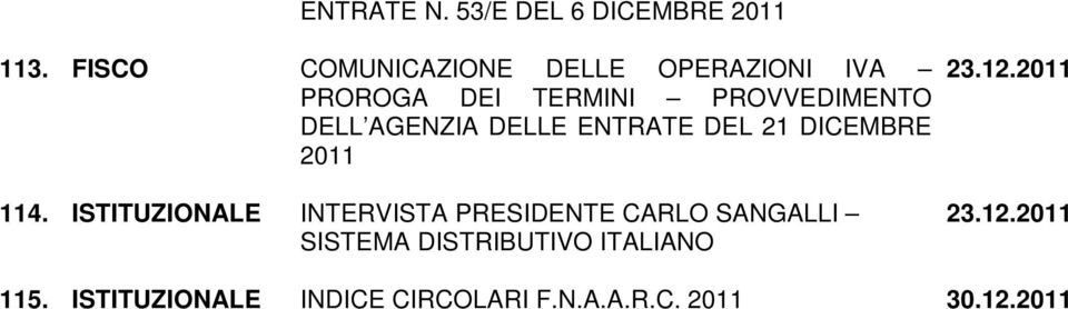 AGENZIA DELLE ENTRATE DEL 21 DICEMBRE 2011 114.