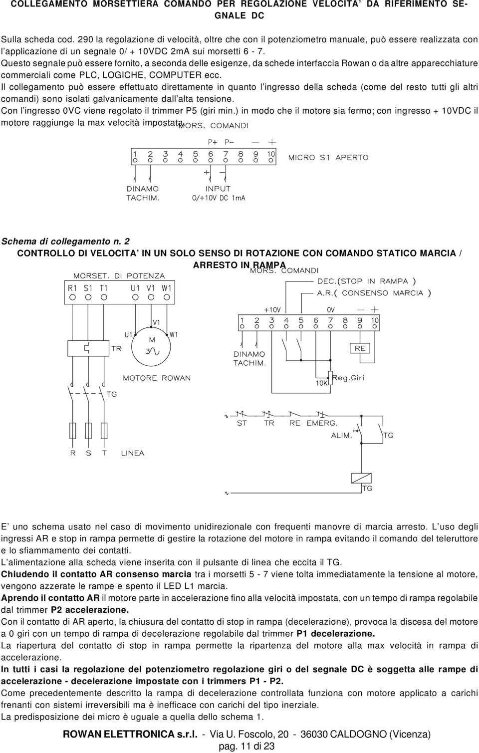 Questo segnale può essere fornito, a seconda delle esigenze, da schede interfaccia Rowan o da altre apparecchiature commerciali come PLC, LOGICHE, COMPUTER ecc.