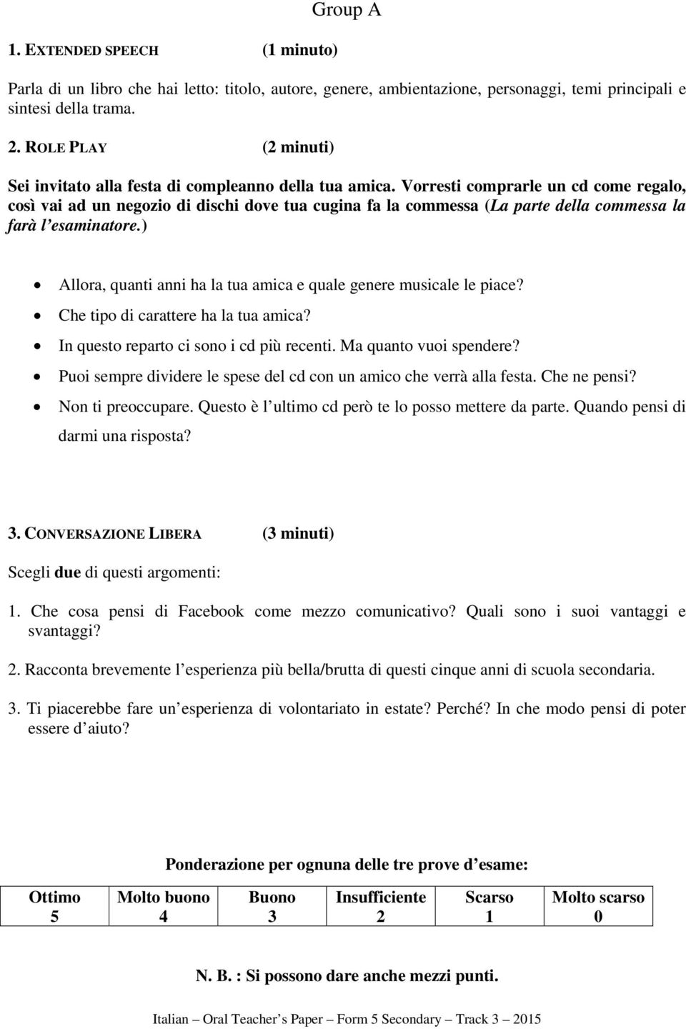 Vorresti comprarle un cd come regalo, così vai ad un negozio di dischi dove tua cugina fa la commessa (La parte della commessa la farà l esaminatore.