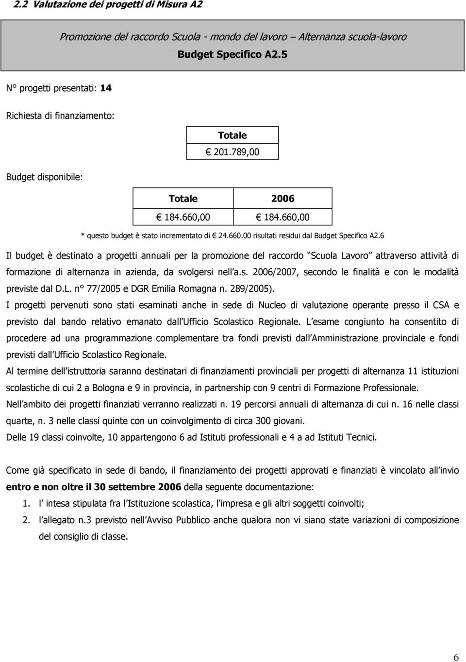 6 Il budget è destinato a progetti annuali per la promozione del raccordo Scuola Lavoro attraverso attività di formazione di alternanza in azienda, da svolgersi nell a.s. 26/27, secondo le finalità e con le modalità previste dal D.