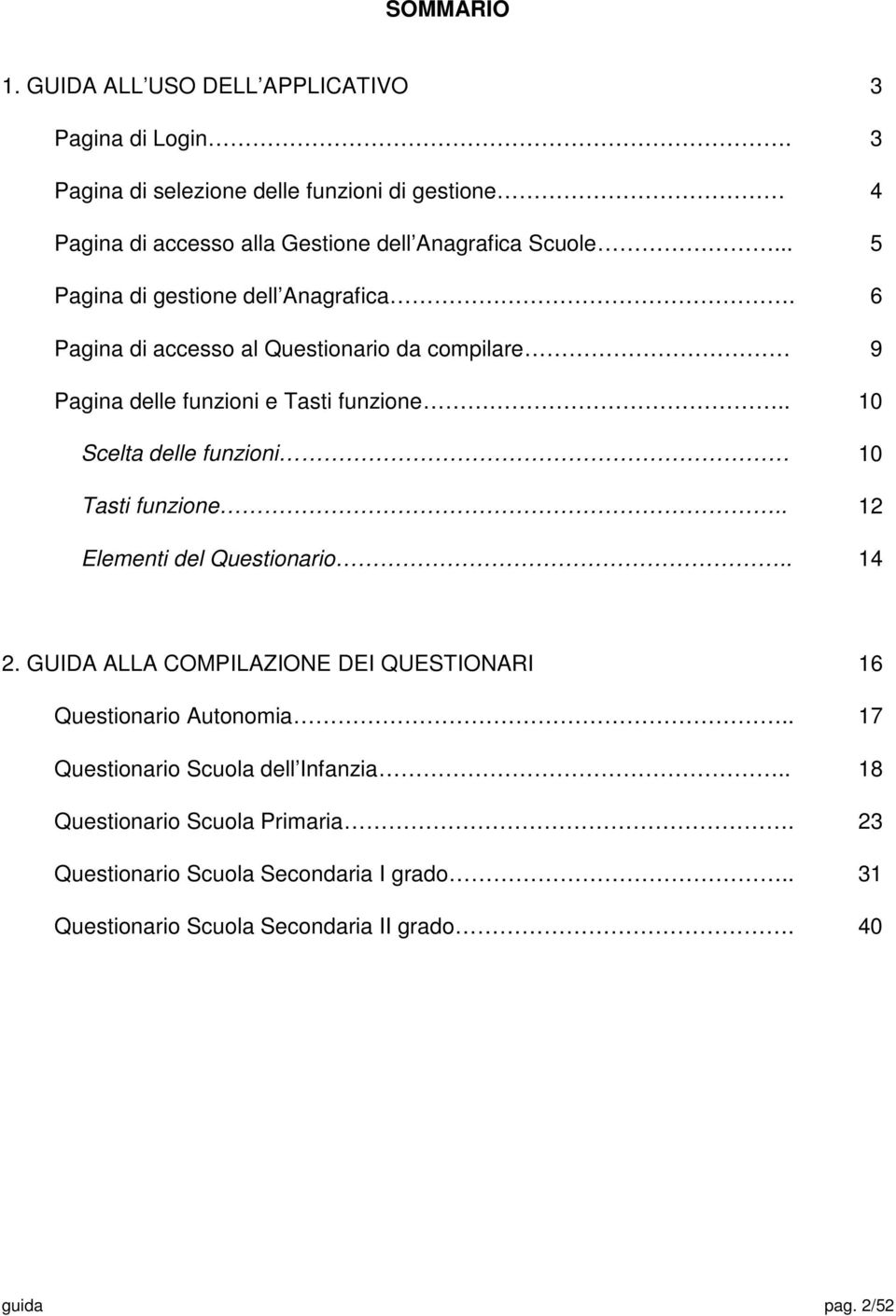 6 Pagina di accesso al Questionario da compilare 9 Pagina delle funzioni e Tasti funzione.. 10 Scelta delle funzioni 10 Tasti funzione.