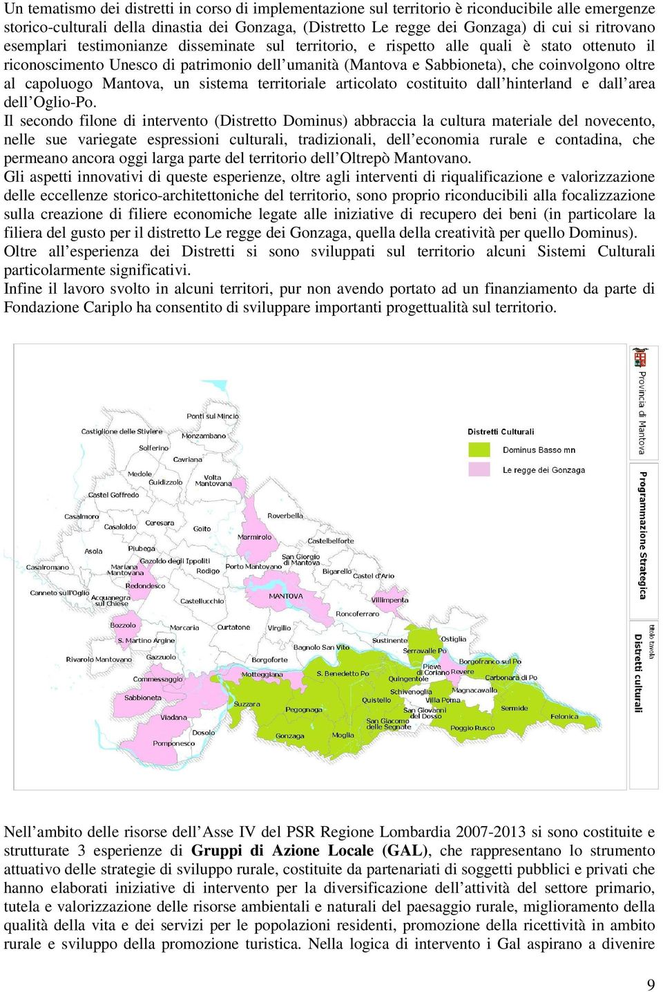 capoluogo Mantova, un sistema territoriale articolato costituito dall hinterland e dall area dell Oglio-Po.