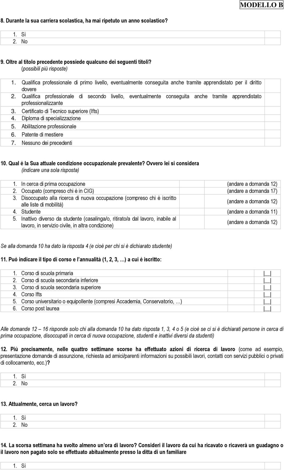 Qualifica professionale di secondo livello, eventualmente conseguita anche tramite apprendistato professionalizzante 3. Certificato di Tecnico superiore (Ifts) 4. Diploma di specializzazione 5.