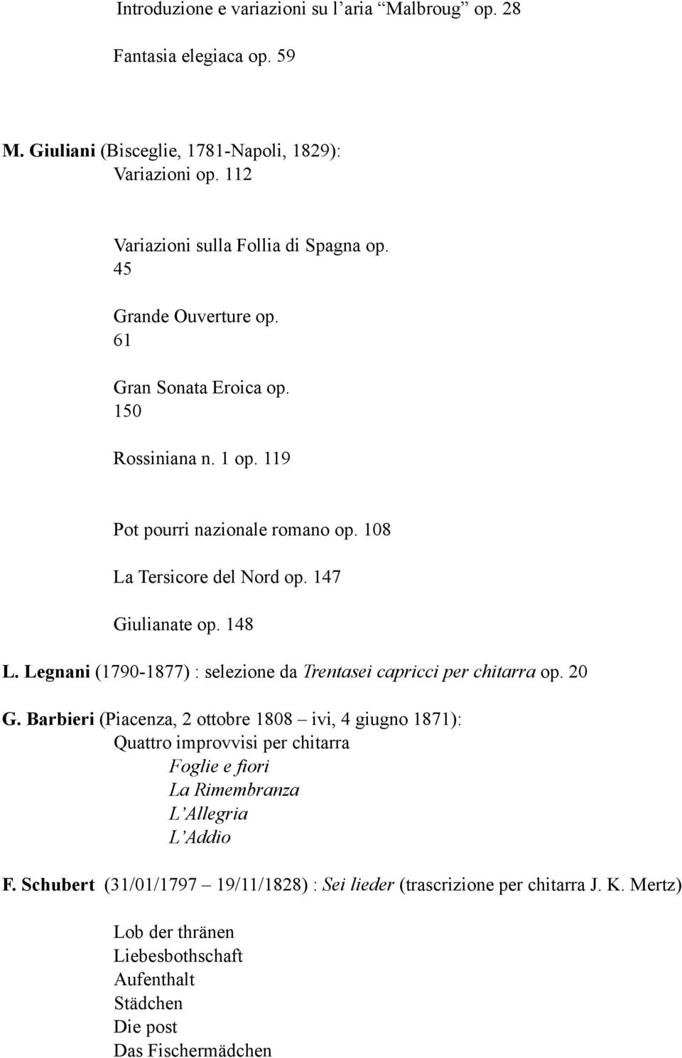 Legnani (1790-1877) : selezione da Trentasei capricci per chitarra op. 20 G.