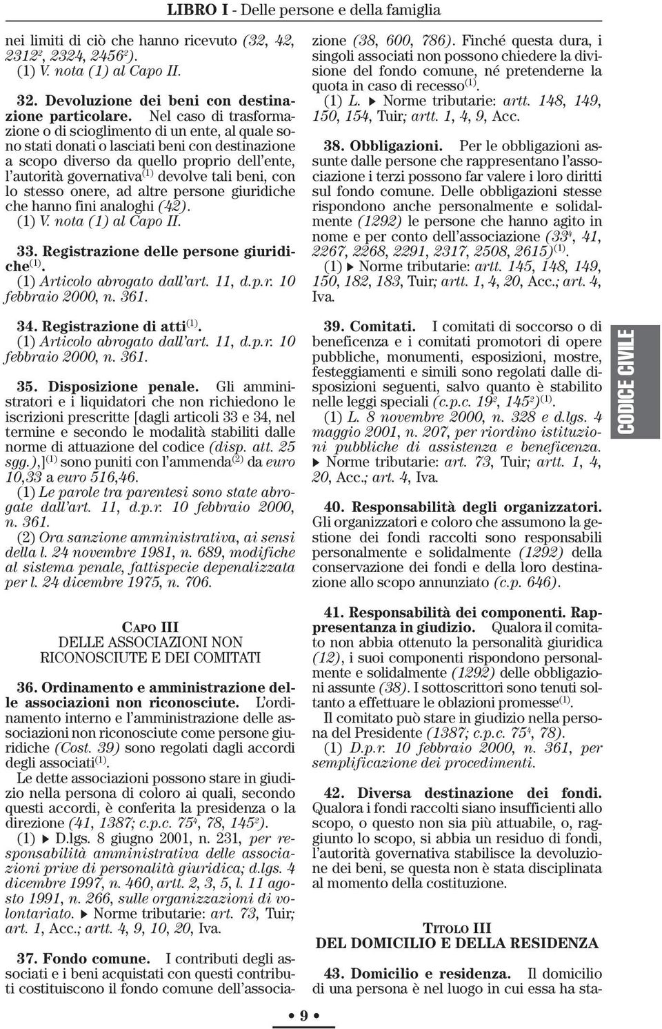 tali beni, con lo stesso onere, ad altre persone giuridiche che hanno fini analoghi (42). (1) V. nota (1) al Capo II. 33. Registrazione delle persone giuridiche (1). (1) Articolo abrogato dall art.