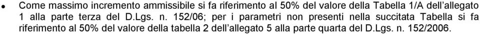 152/06; per i parametri non presenti nella succitata Tabella si fa