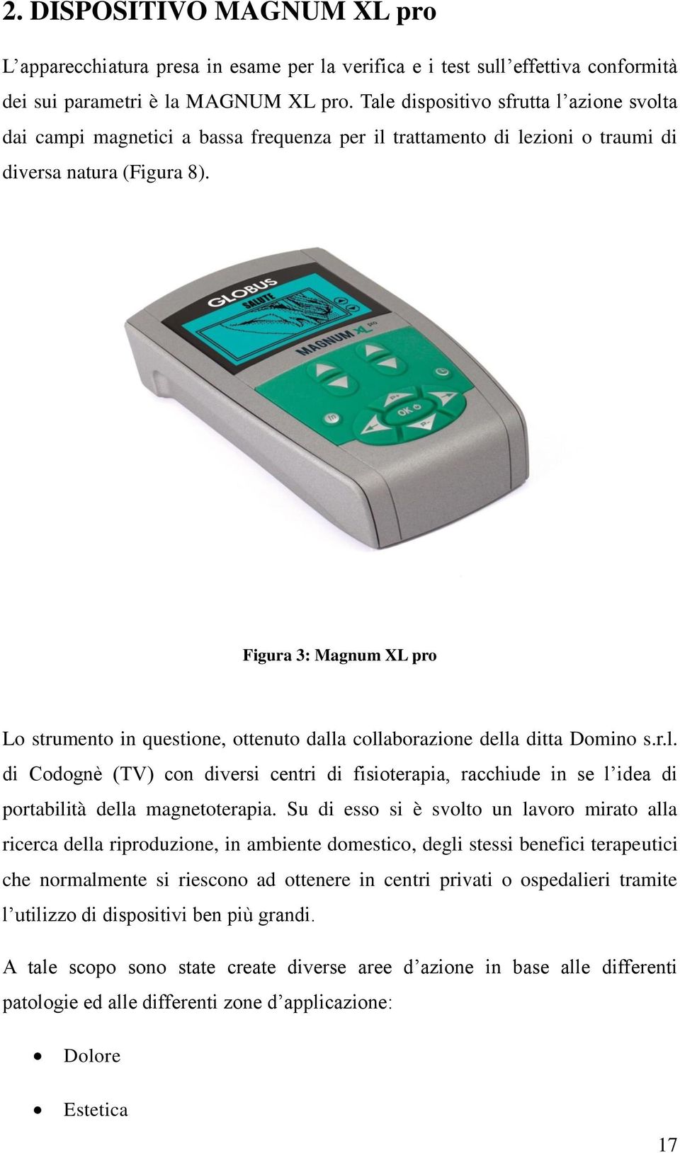 Figura 3: Magnum XL pro Lo strumento in questione, ottenuto dalla collaborazione della ditta Domino s.r.l. di Codognè (TV) con diversi centri di fisioterapia, racchiude in se l idea di portabilità della magnetoterapia.