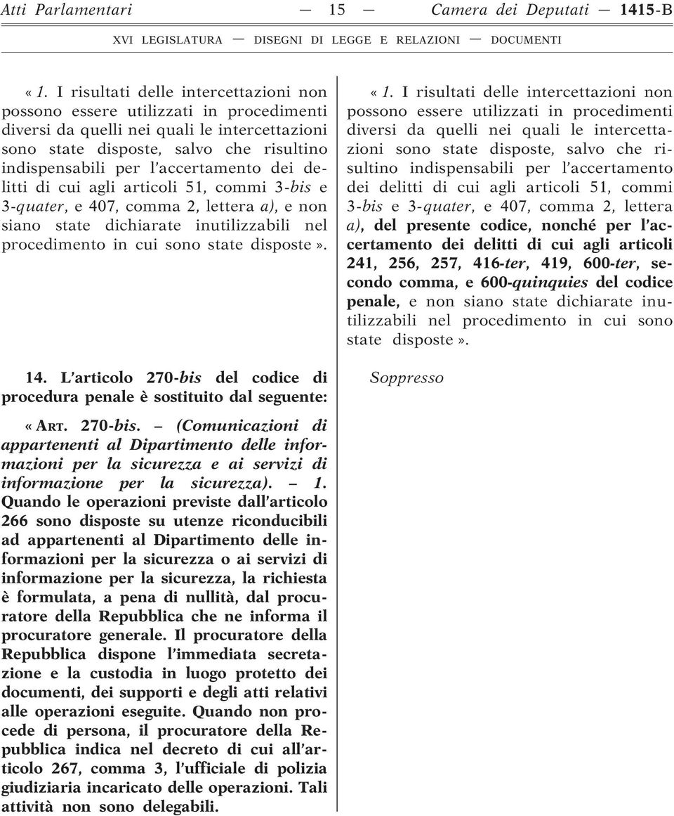 accertamento dei delitti di cui agli articoli 51, commi 3-bis e 3-quater, e 407, comma 2, lettera a), e non siano state dichiarate inutilizzabili nel procedimento in cui sono state disposte». 14.