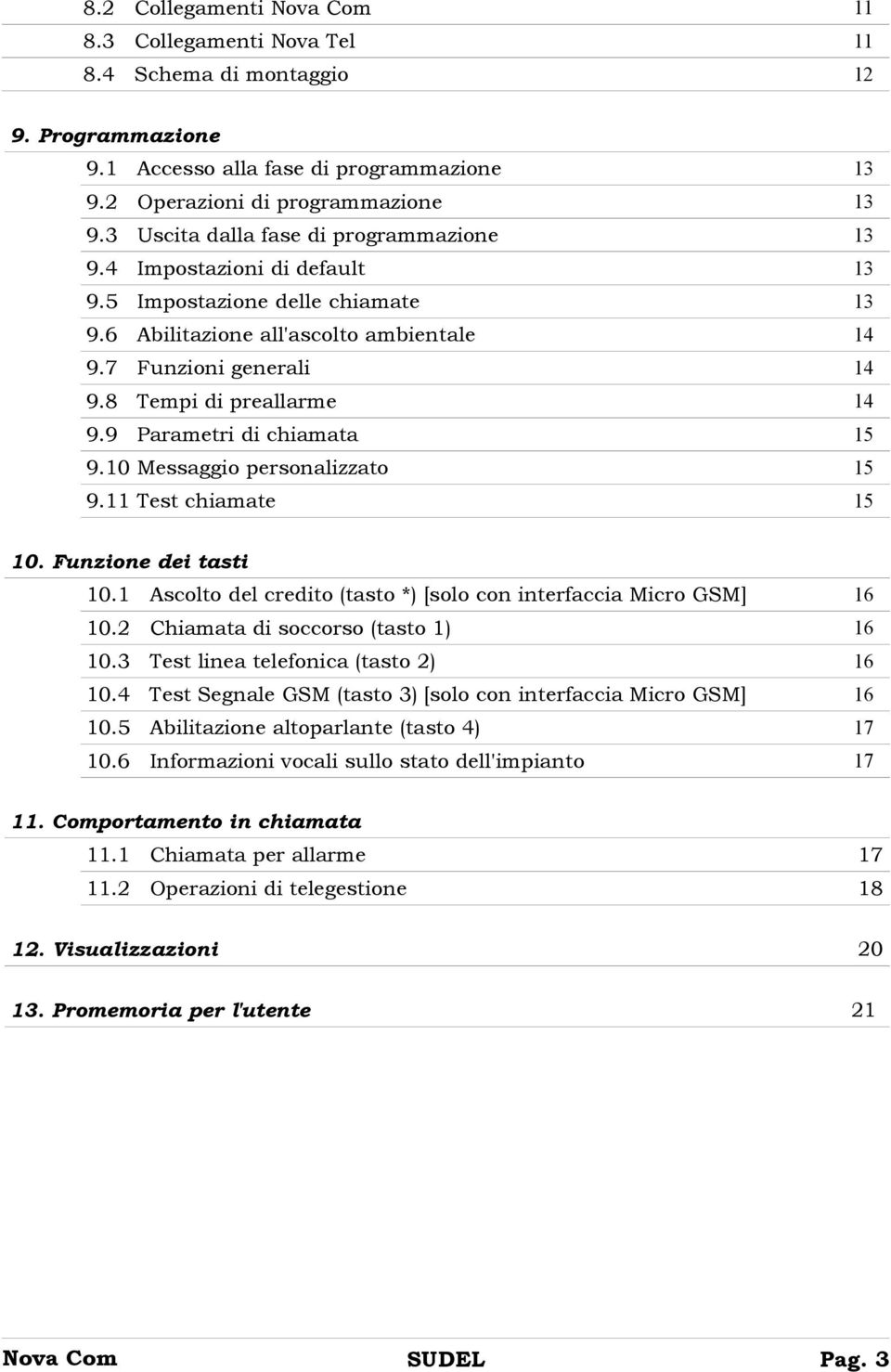 8 Tempi di preallarme 14 9.9 Parametri di chiamata 15 9.10 Messaggio personalizzato 15 9.11 Test chiamate 15 10. Funzione dei tasti 10.