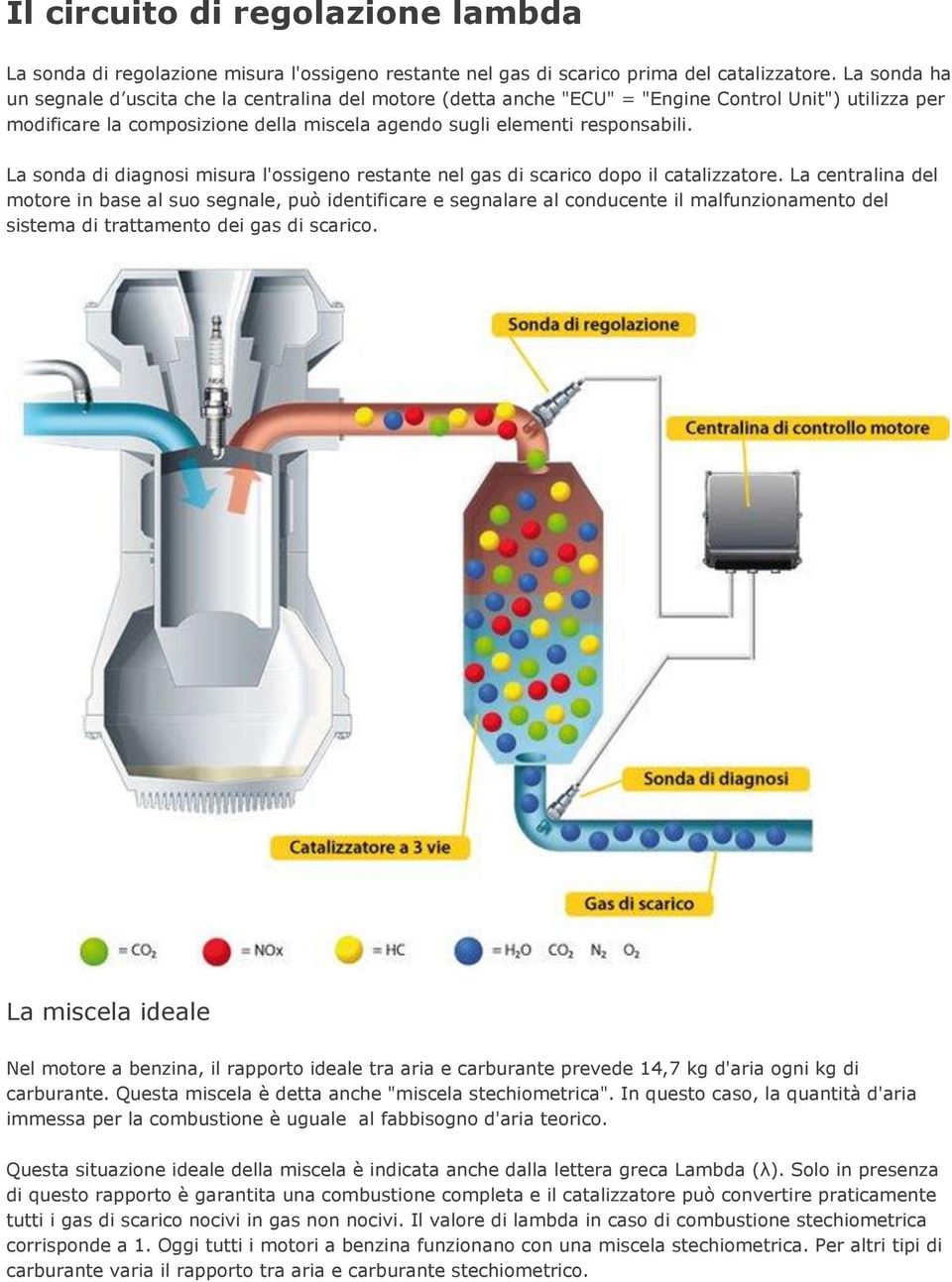 La sonda di diagnosi misura l'ossigeno restante nel gas di scarico dopo il catalizzatore.