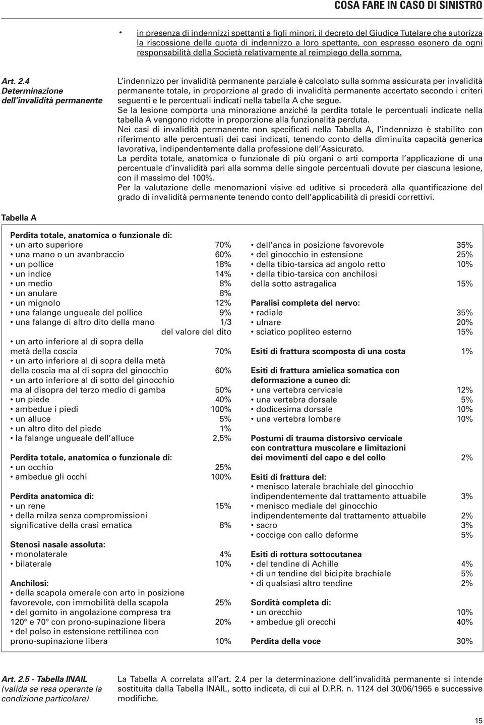 4 Determinazione dell invalidità permanente L indennizzo per invalidità permanente parziale è calcolato sulla somma assicurata per invalidità permanente totale, in proporzione al grado di invalidità