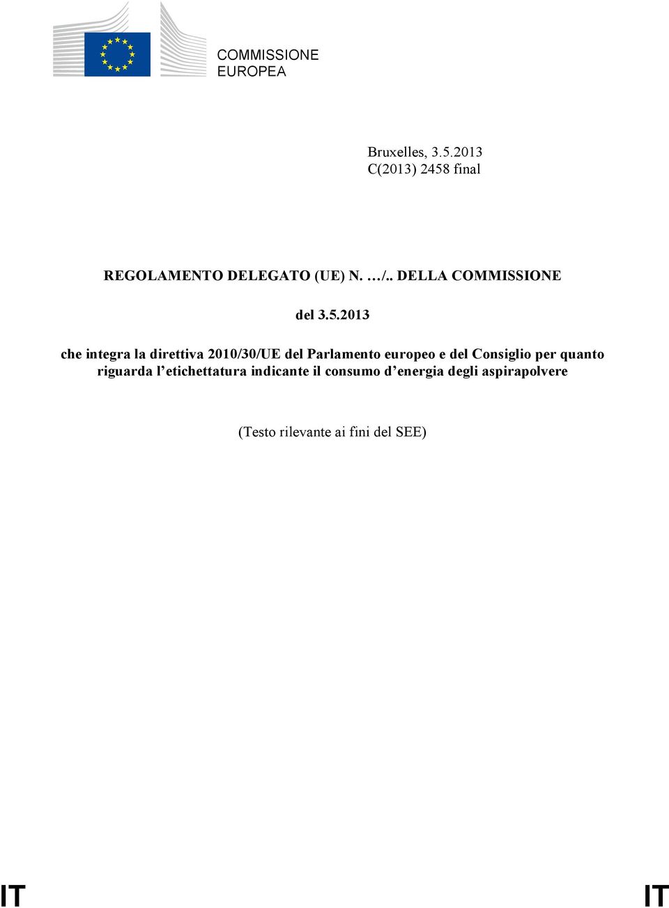 5.2013 che integra la direttiva 2010/30/UE del Parlamento europeo e del