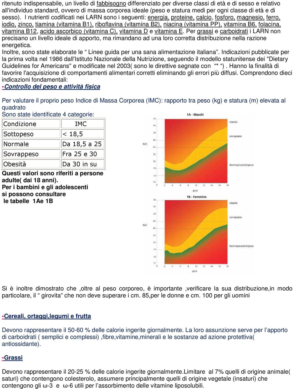 I nutrienti codificati nei LARN sono i seguenti: energia, proteine, calcio, fosforo, magnesio, ferro, iodio, zinco, tiamina (vitamina B1), riboflavina (vitamina B2), niacina (vitamina PP), vitamina