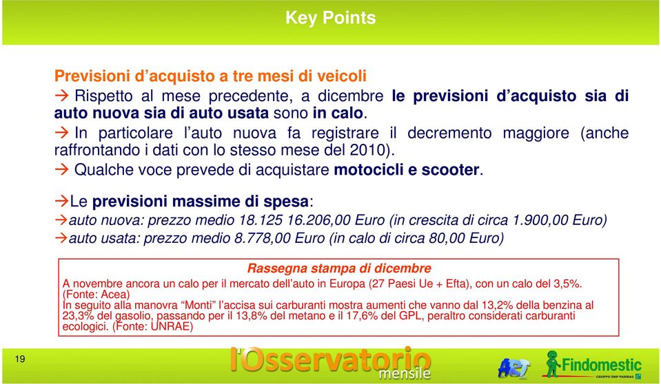 Le previsioni massime di spesa: auto nuova: prezzo medio 18.125 16.206,00 Euro (in crescita di circa 1.900,00 Euro) auto usata: prezzo medio 8.