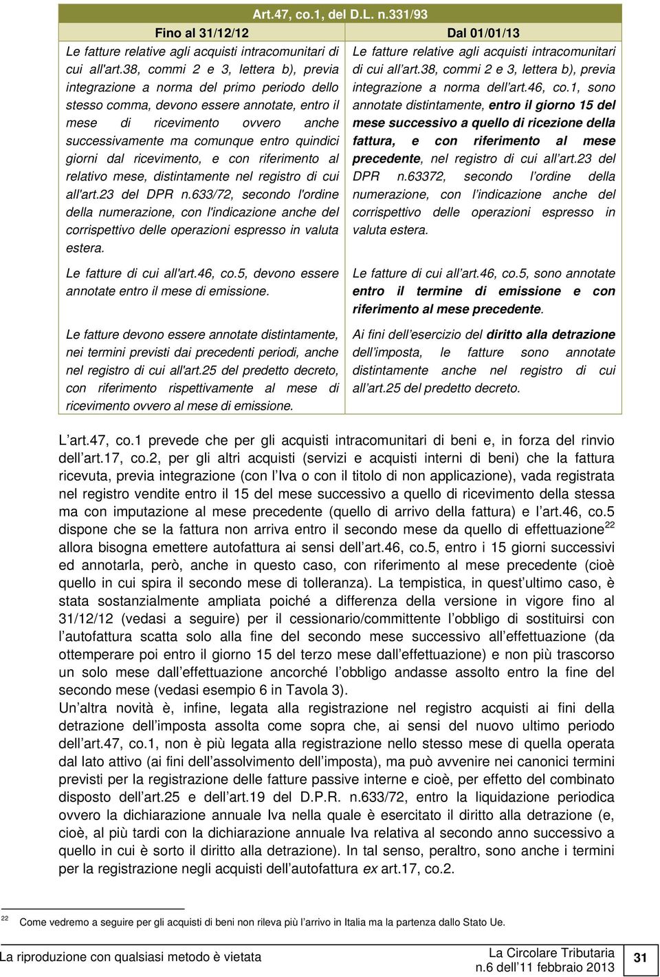 quindici giorni dal ricevimento, e con riferimento al relativo mese, distintamente nel registro di cui all'art.23 del DPR n.