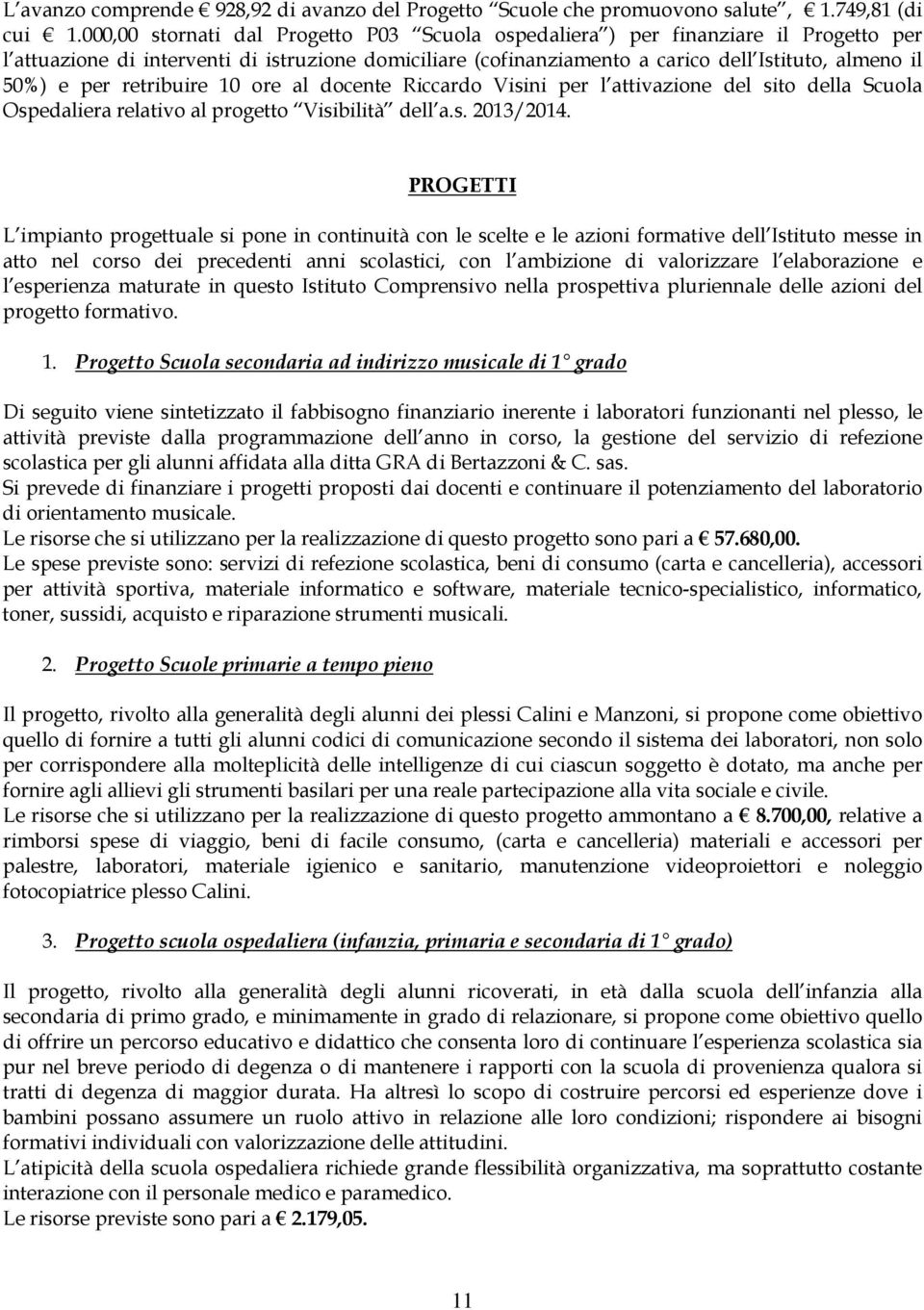 retribuire 10 ore al docente Riccardo Visini per l attivazione del sito della Scuola Ospedaliera relativo al progetto Visibilità dell a.s. 2013/2014.