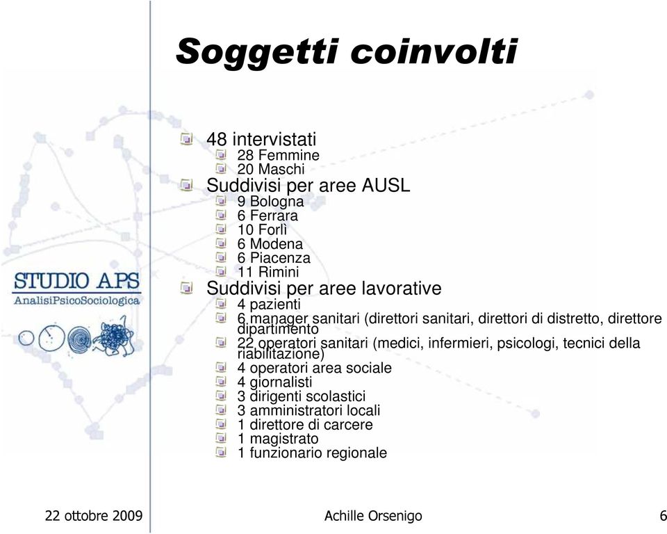 dipartimento 22 operatori sanitari (medici, infermieri, psicologi, tecnici della riabilitazione) 4 operatori area sociale 4