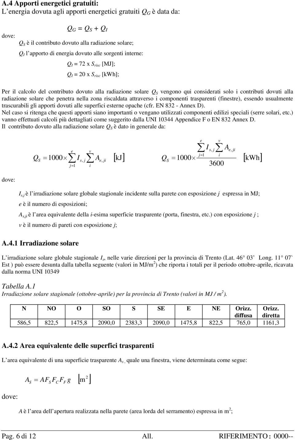 radiazione solare che penetra nella zona riscaldata attraverso i componenti trasparenti (finestre), essendo usualmente trascurabili gli apporti dovuti alle superfici esterne opache (cfr.