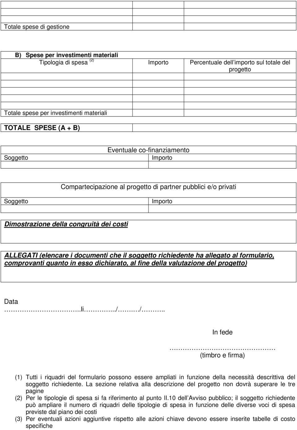 . In fede (timbro e firma) (1) Tutti i riquadri del formulario possono essere ampliati in funzione della necessità descrittiva del soggetto richiedente.