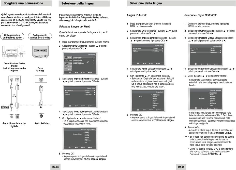 E possibile programmare il lettore in modo da impostare fin dall inizio la lingua del display, dei menu, dei messaggi, dei dialoghi e dei sottotitoli.