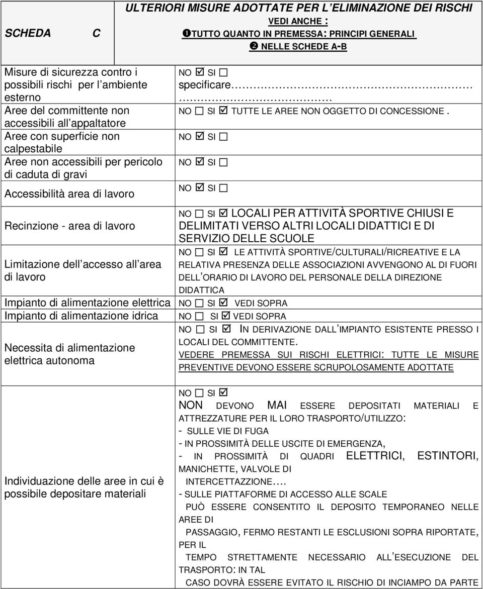 - area di lavoro Limitazione dell accesso all area di lavoro NO SI specificare NO SI TUTTE LE AREE NON OGGETTO DI CONCESSIONE.