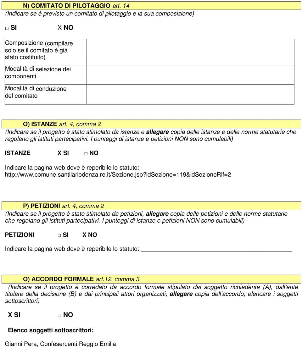 di conduzione del comitato O) ISTANZE art.