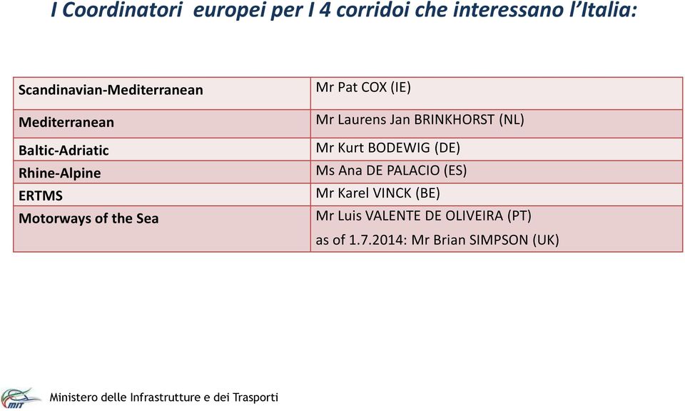 of the Sea Mr Pat COX(IE) Mr Laurens Jan BRINKHORST (NL) Mr Kurt BODEWIG (DE) Ms Ana