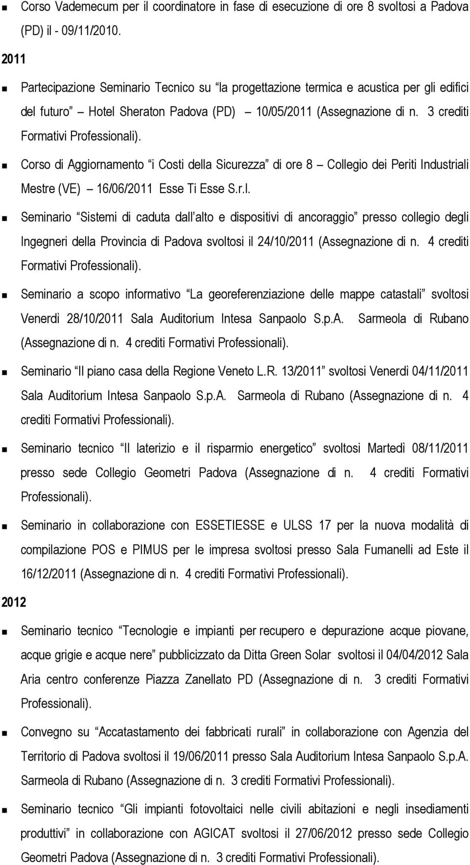 3 crediti Formativi Corso di Aggiornamento i Costi dell