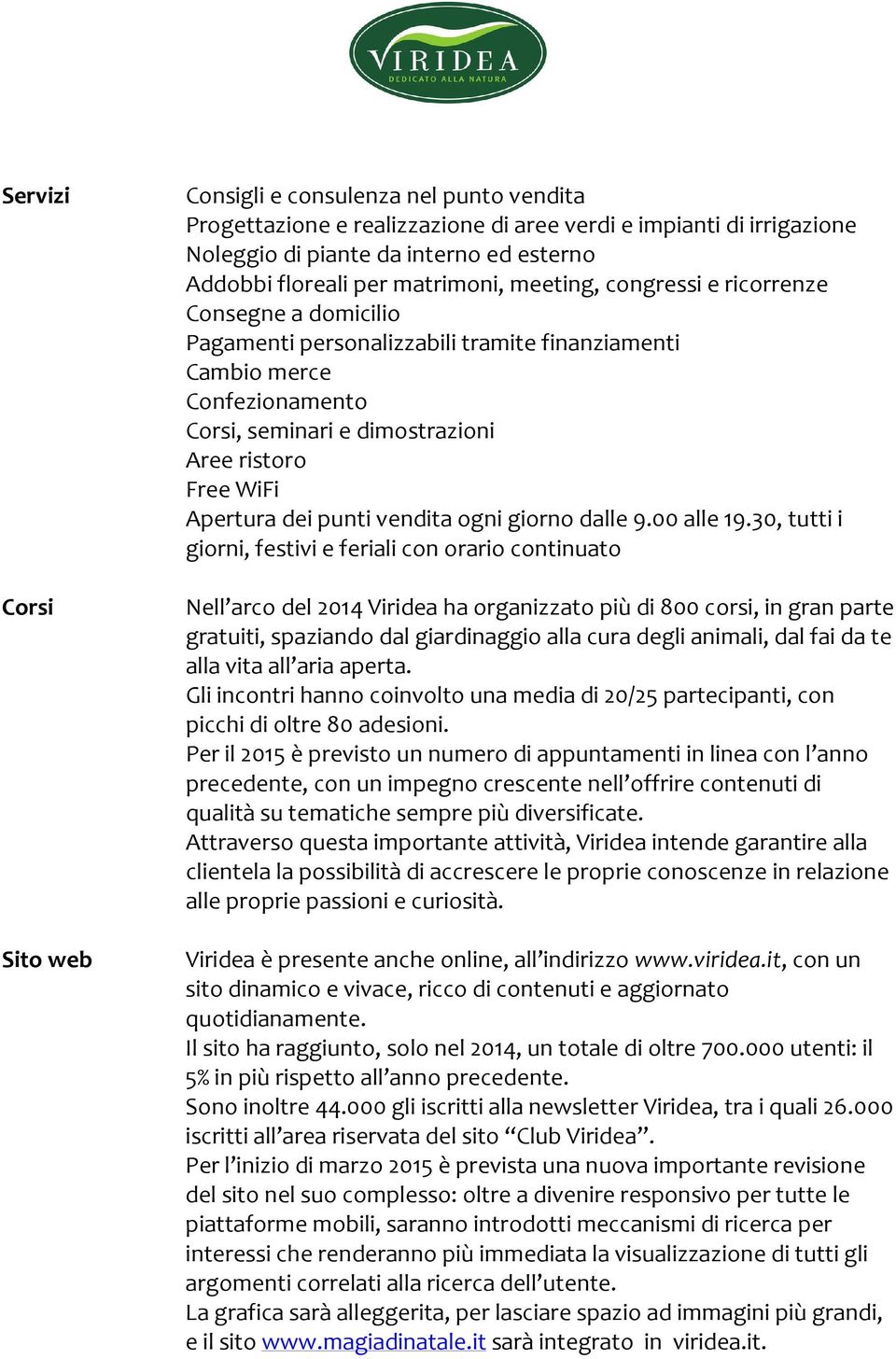 Apertura dei punti vendita ogni giorno dalle 9.00 alle 19.