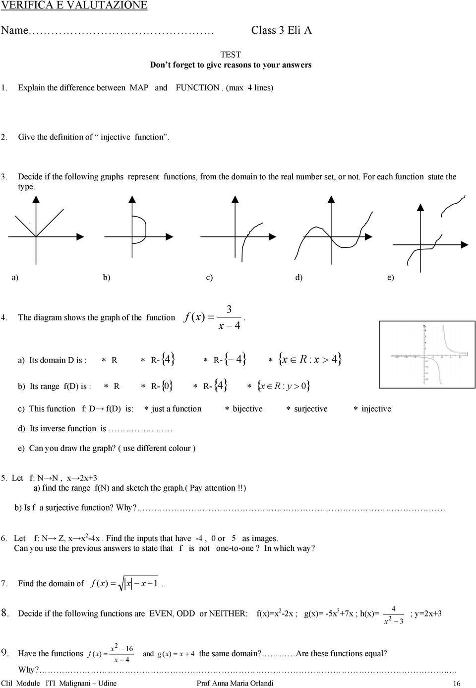 The diagram shows the graph of the function 3 ( x) = x 4 f.