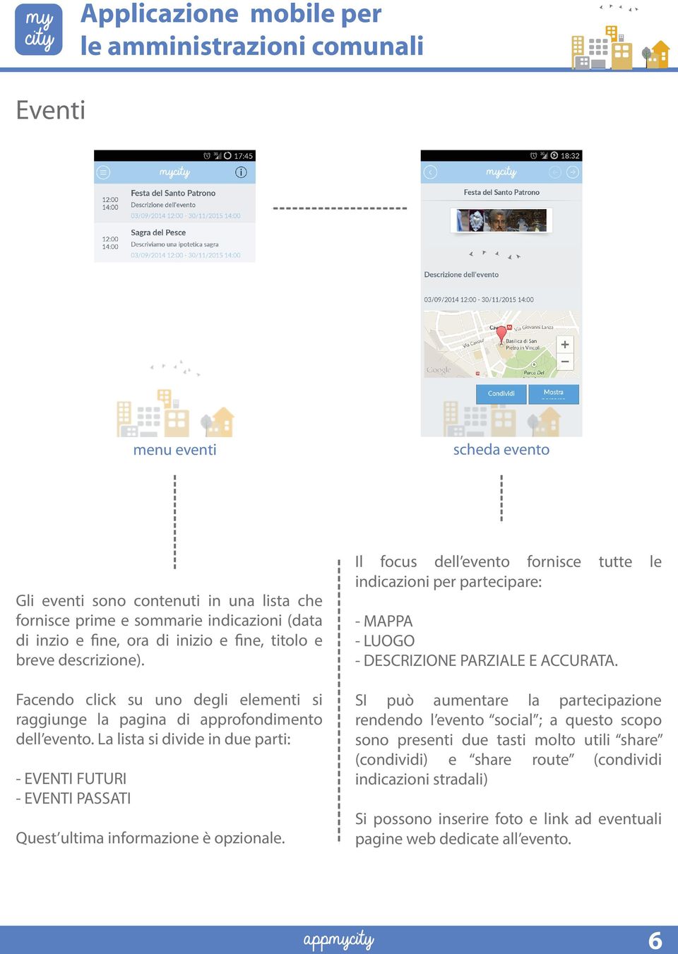 La lista si divide in due parti: - EVENTI FUTURI - EVENTI PASSATI Quest ultima informazione è opzionale.