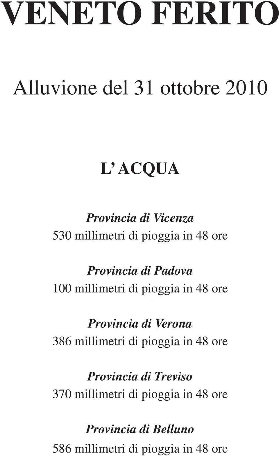 Verona 386 millimetri di pioggia in 48 ore Provincia di Treviso 370 millimetri di pioggia