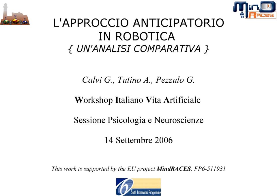 Workshop Italiano Vita Artificiale Sessione Psicologia e