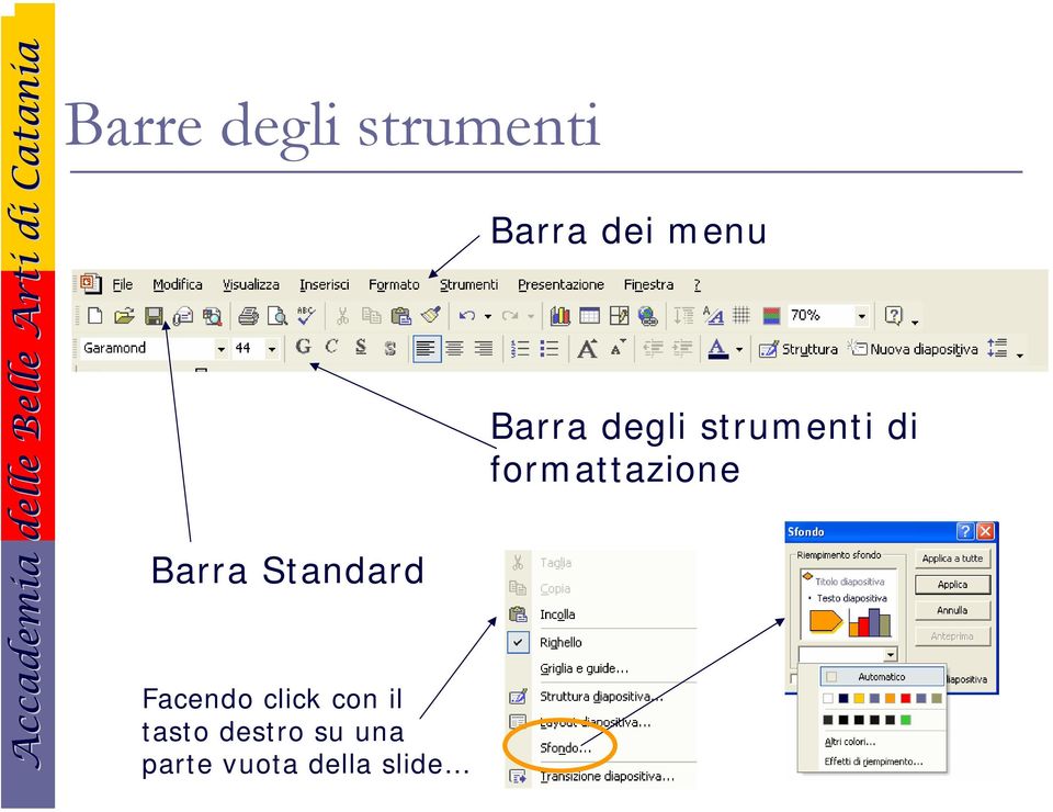 una parte vuota della slide Barra dei