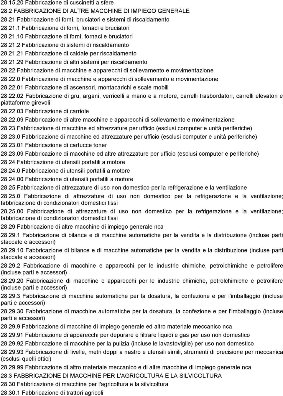 22 Fabbricazione di macchine e apparecchi di sollevamento e movimentazione 28.22.0 Fabbricazione di macchine e apparecchi di sollevamento e movimentazione 28.22.01 Fabbricazione di ascensori, montacarichi e scale mobili 28.