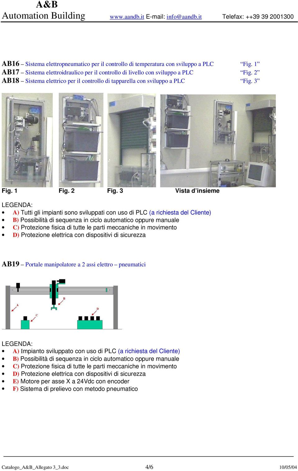 3 Vista d insieme A) Tutti gli impianti sono sviluppati con uso di PLC (a richiesta del Cliente) C) Protezione fisica di tutte le parti meccaniche in movimento D) Protezione elettrica con dispositivi