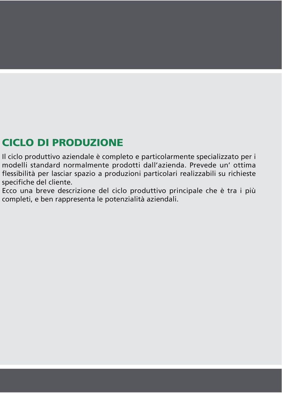 Prevede un ottima flessibilità per lasciar spazio a produzioni particolari realizzabili su richieste