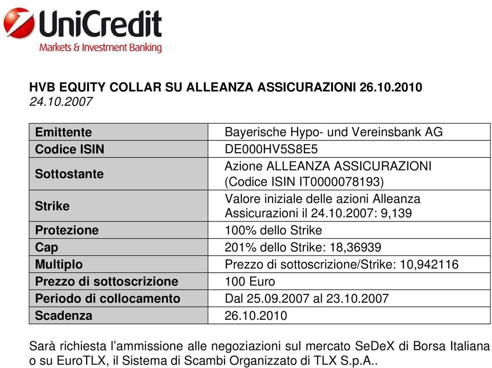 IT0000078193) Valore iniziale delle azioni Alleanza