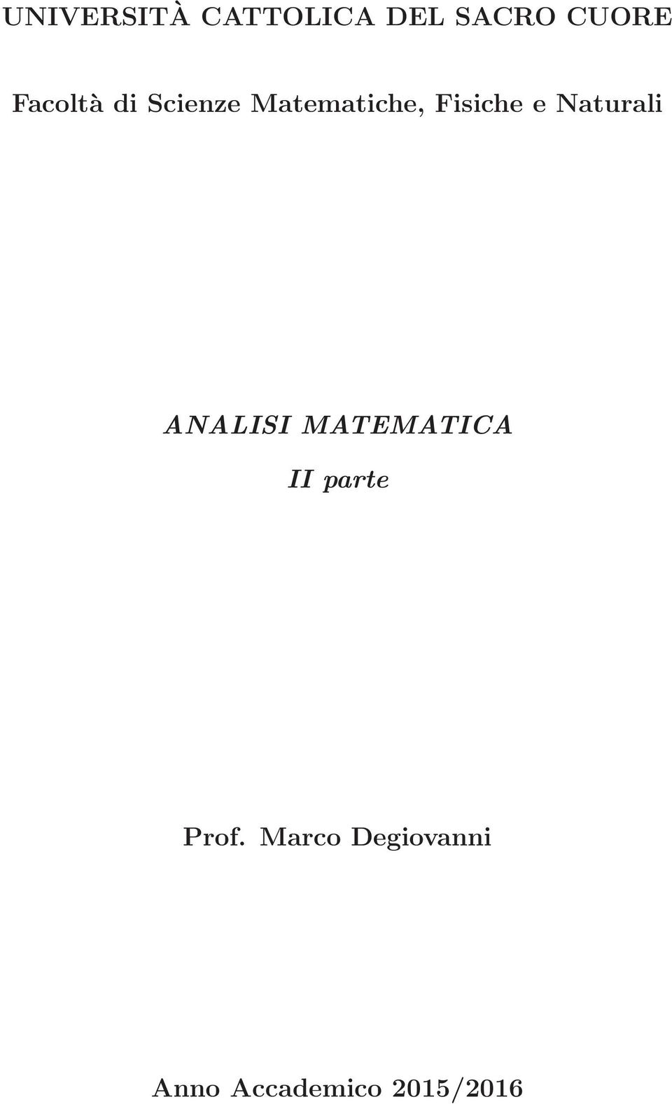 e Naturali ANALISI MATEMATICA II parte