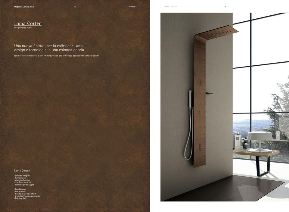 Lama collection introduces a new finishing: design and technology dedicated to a shower column Lama Corten -