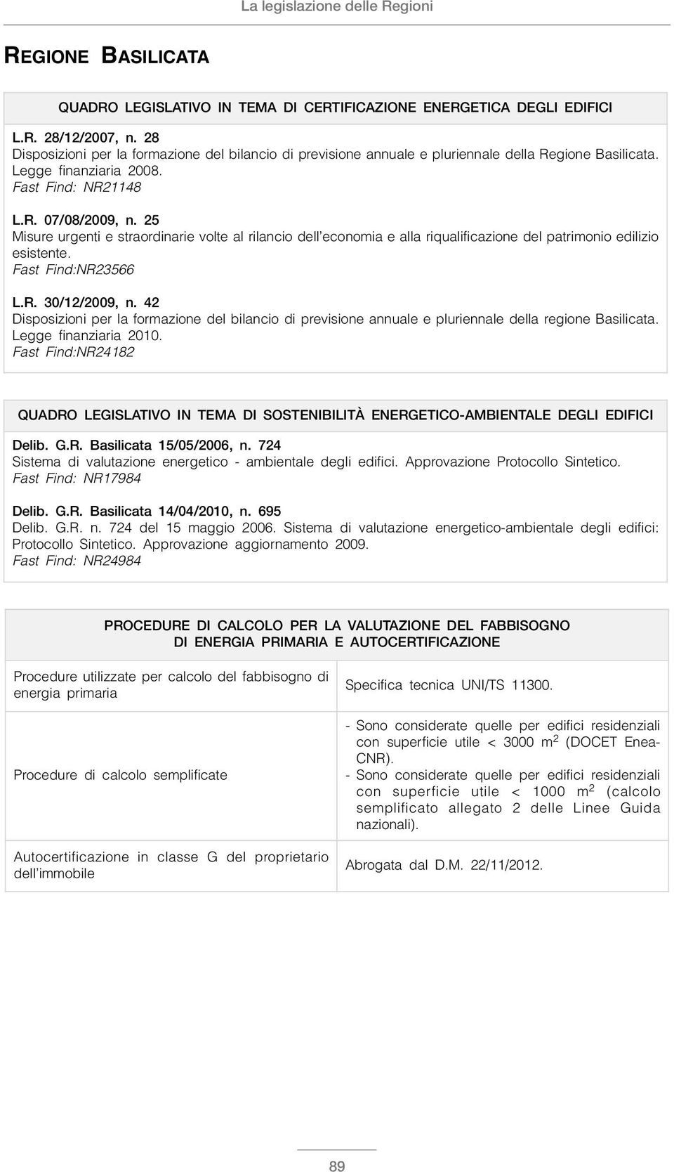 25 Misure urgenti e straordinarie volte al rilancio dell economia e alla riqualificazione del patrimonio edilizio esistente. Fast Find:NR23566 L.R. 30/12/2009, n.