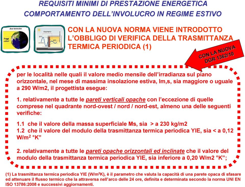 1. relativamente a tutte le pareti verticali opache con l eccezione di quelle comprese nel quadrante nord-ovest / nord / nord-est, almeno una delle seguenti verifiche: 1.