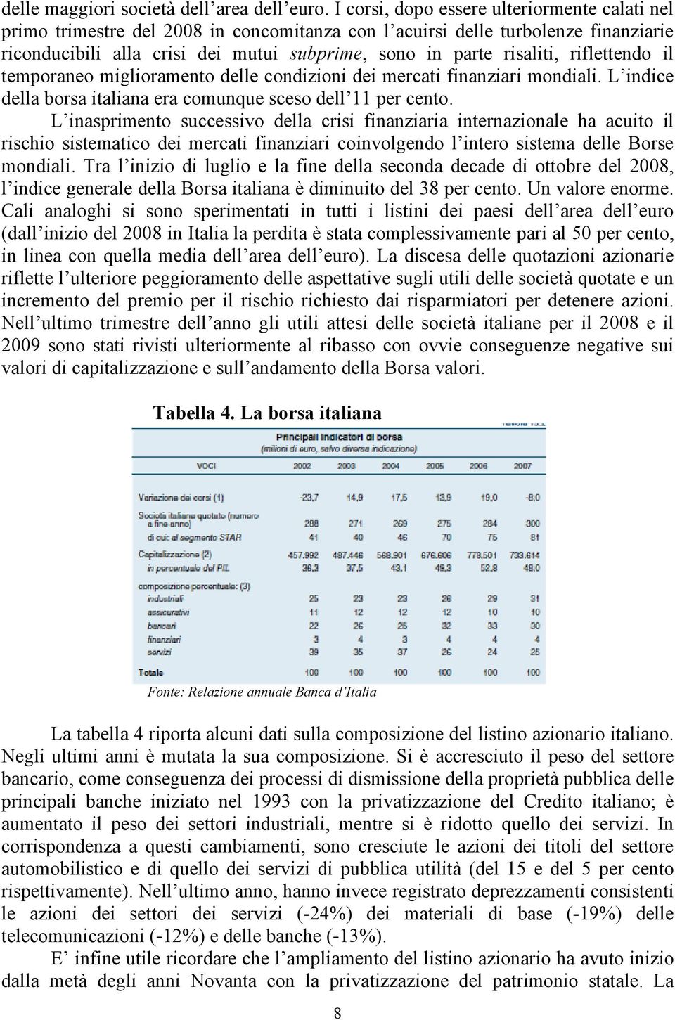 riflettendo il temporaneo miglioramento delle condizioni dei mercati finanziari mondiali. L indice della borsa italiana era comunque sceso dell 11 per cento.