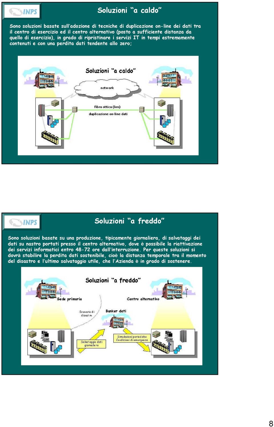 tipicamente giornaliera, di salvataggi dei dati su nastro portati presso il centro alternativo, dove è possibile la riattivazione dei servizi informatici entro 48-72 ore dall interruzione.