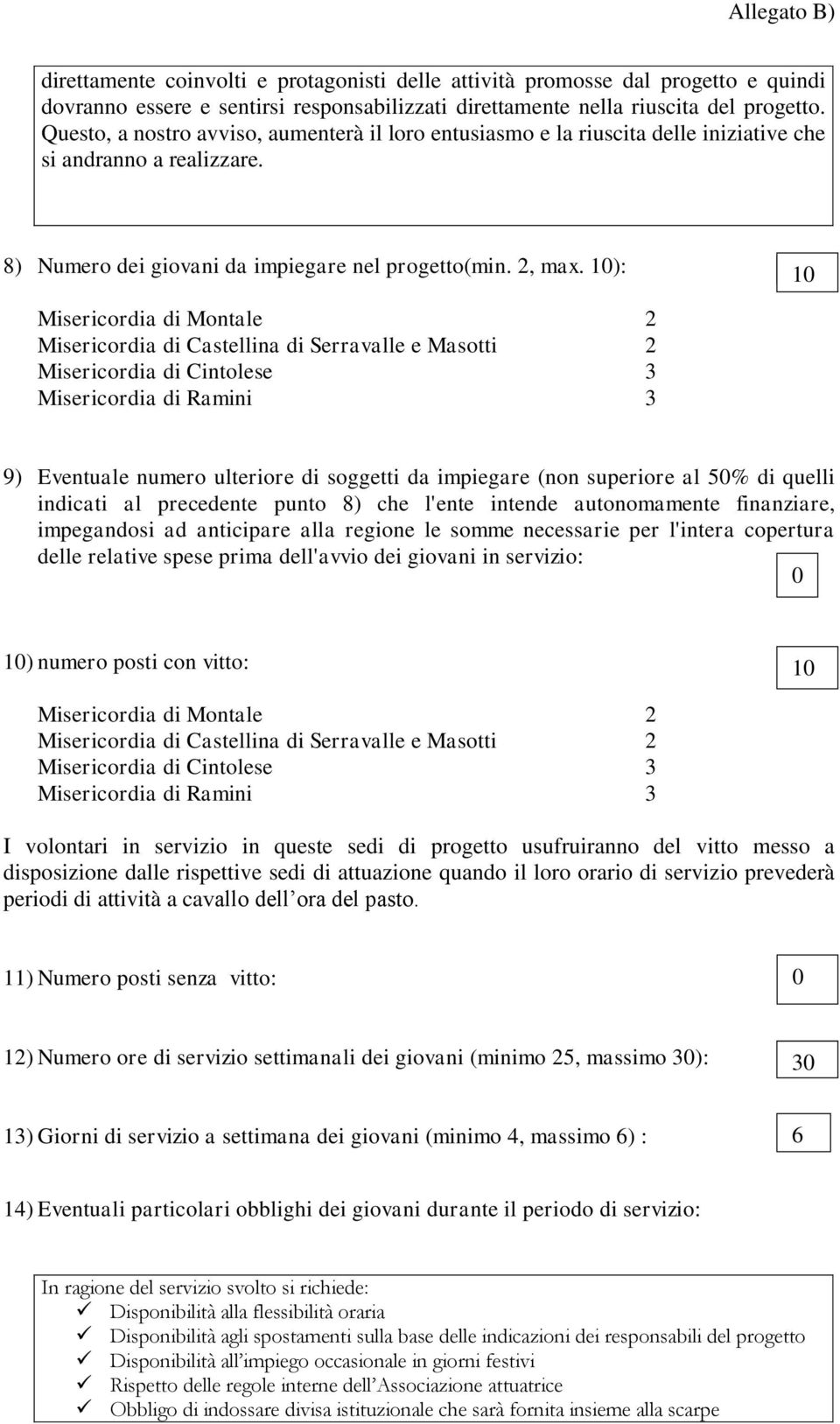 10): 10 Misericordia di Montale 2 Misericordia di Castellina di Serravalle e Masotti 2 Misericordia di Cintolese 3 Misericordia di Ramini 3 9) Eventuale numero ulteriore di soggetti da impiegare (non