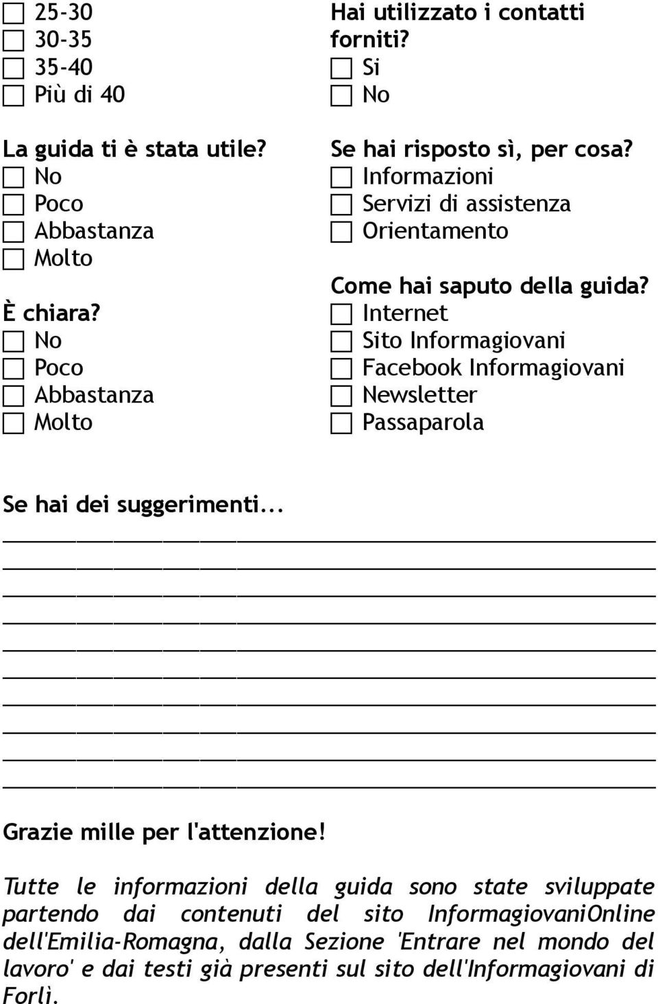 Internet Sito Informagiovani Facebook Informagiovani Newsletter Passaparola Se hai dei suggerimenti... Grazie mille per l'attenzione!